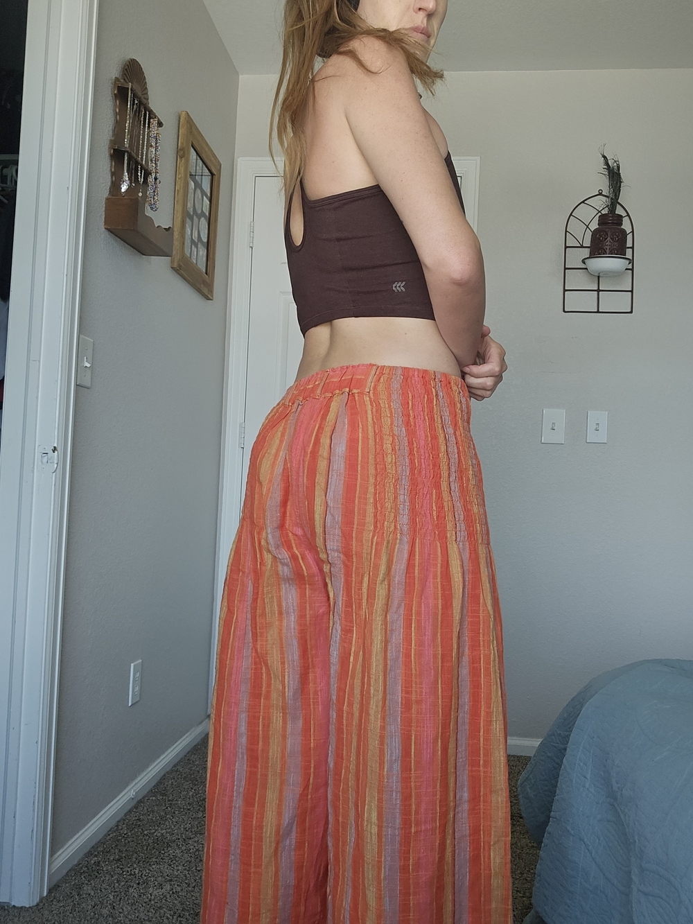 Free People Wide-Leg Stripe Pants in Orange - Picture 4 of 7